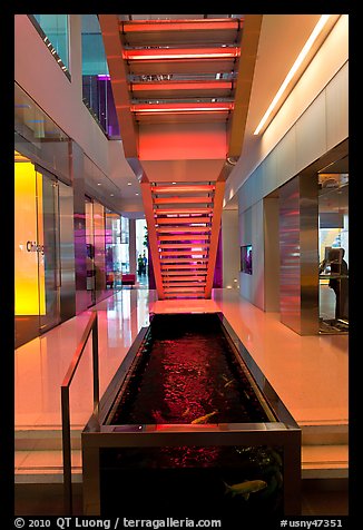 Staircase and pool, Bloomberg building. NYC, New York, USA (color)