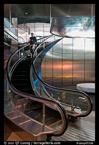 Rare curved escalator, Bloomberg Tower. NYC, New York, USA (color)
