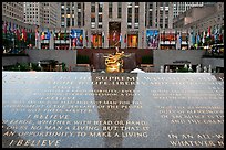 Plaque with the credo of John D Rockefeller, Rockefeller Plaza. NYC, New York, USA (color)