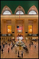 Main information booth and flag hung after 9/11, Grand Central Terminal. NYC, New York, USA (color)