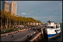 Tour boat along Battery Park, evening. NYC, New York, USA ( color)