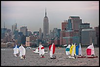 Sailboats and Manhattan skyline, New York Harbor. NYC, New York, USA (color)