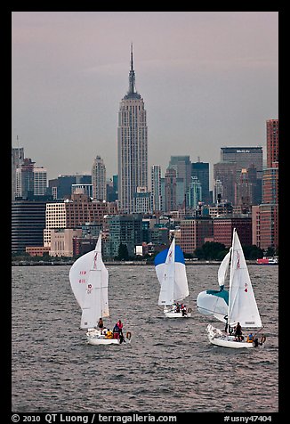 Sailboats and Empire State Building. NYC, New York, USA