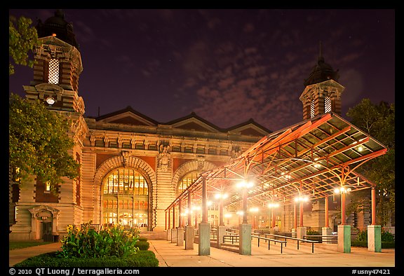 Main Building by night, Ellis Island. NYC, New York, USA