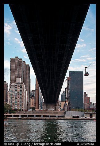 Queensboro bridge underside and tram. NYC, New York, USA
