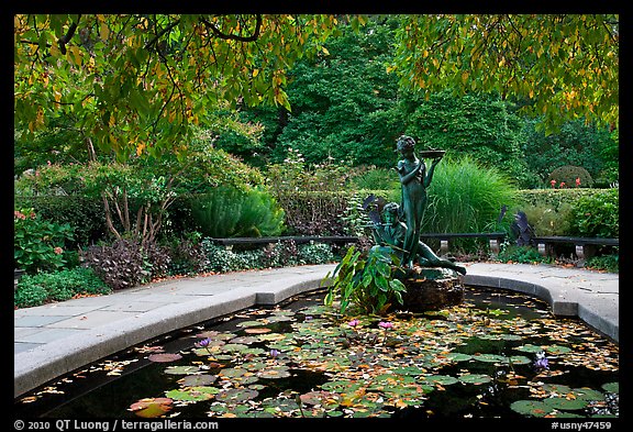 Pool and sculpture inspired by children South Garden. NYC, New York, USA (color)