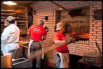 Pizza preparation, Lombardi pizzeria kitchen. NYC, New York, USA (color)