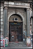 Door of old building on Bowery. NYC, New York, USA