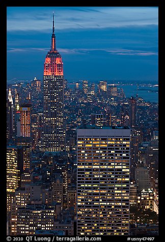 Empire State Building and skyline at night. NYC, New York, USA