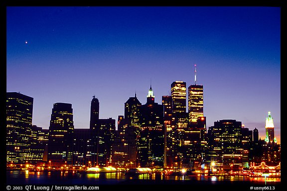 South Manhattan and WTC from Brooklyn, dusk. NYC, New York, USA