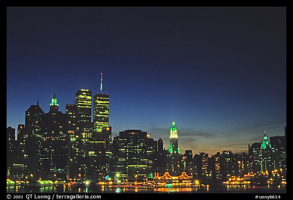 South Manhattan and World Trade Center from Brooklyn, dusk. NYC, New York, USA