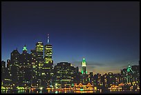 South Manhattan and World Trade Center from Brooklyn, dusk. NYC, New York, USA (color)
