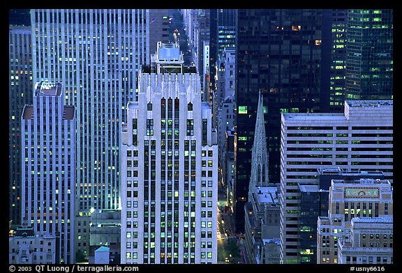 Fifth Avenue and Saint Patrick Cathedra, dusk. NYC, New York, USA
