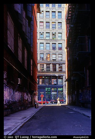 Narrow street. NYC, New York, USA (color)