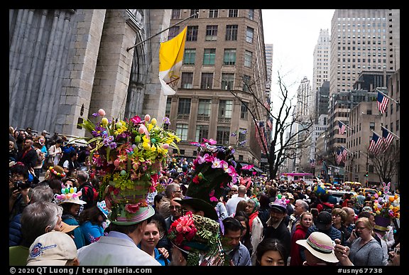 Fifth Avenue filled with revelers on Easter. NYC, New York, USA (color)