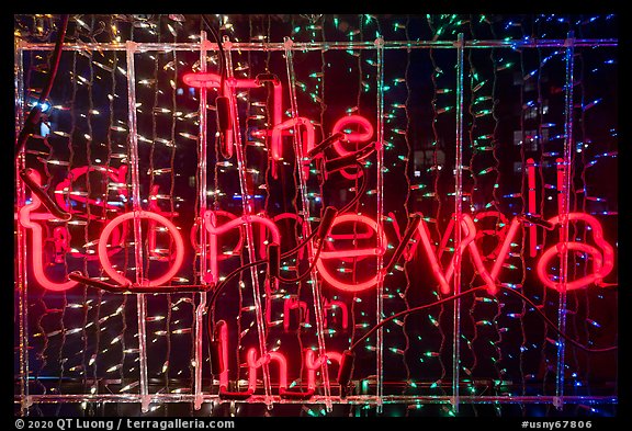 Close-up of neon sign, Stonewall Inn, Stonewall National Monument. NYC, New York, USA (color)