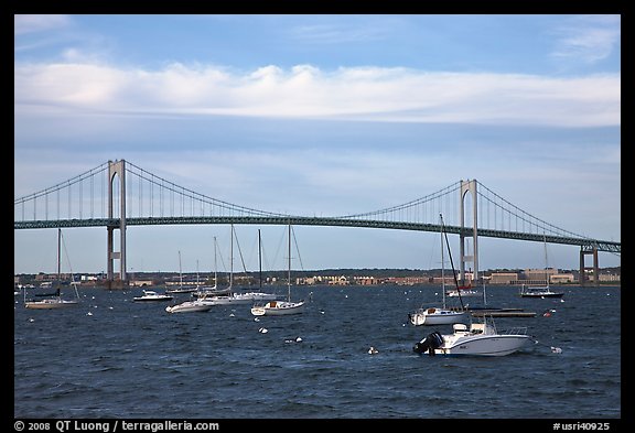 Claiborne Pell Newport Bridge over the East Passage of the Narragansett Bay. Newport, Rhode Island, USA