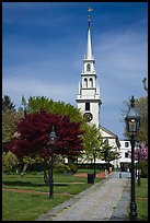 Park and white-steepled church. Newport, Rhode Island, USA (color)