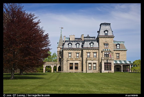 Chateau-sur-Mer mansion in Victorian style, viewed from lawn. Newport, Rhode Island, USA
