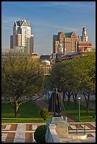 Statue of State House grounds and downtown buildings. Providence, Rhode Island, USA ( color)