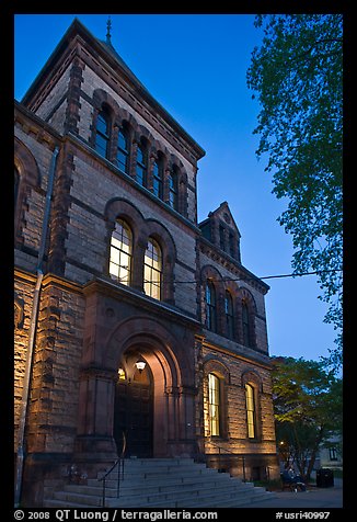 Sayles Hall (1881) at dusk, Brown University. Providence, Rhode Island, USA