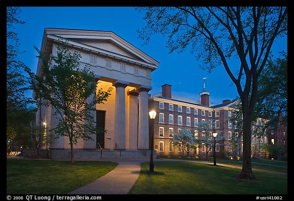 Manning Hall and  University Hall by night, Brown University. Providence, Rhode Island, USA (color)