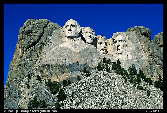 Borglum monumental sculpture of US presidents, Mount Rushmore National Memorial. South Dakota, USA (color)