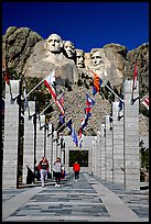 Alley of the Flags, with flags from each of the 50 US states, Mount Rushmore National Memorial. South Dakota, USA (color)