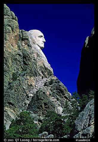 George Washington profile, Mount Rushmore National Memorial. South Dakota, USA (color)