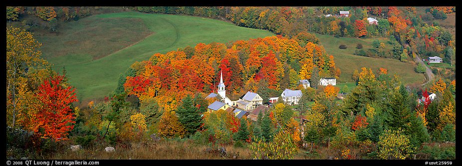 Vermont Village and hill in autumn, East Corithn. Vermont, New England, USA (color)