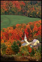 Church of East Corinth among trees in fall color. Vermont, New England, USA (color)
