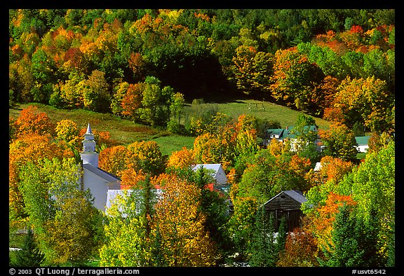 East Topsham village with autumn foliage. Vermont, New England, USA (color)