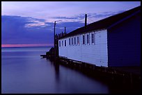 Wharf building in Lake Superior at dusk, Apostle Islands National Lakeshore. Wisconsin, USA (color)