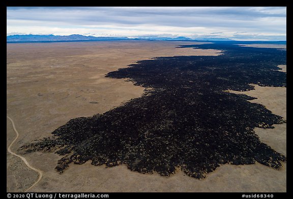 Aerial view of Lava Point, southern-most point of the Grassy lava flow. Craters of the Moon National Monument and Preserve, Idaho, USA (color)