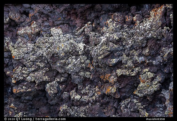 Close-up of colorful lava with lichen. Craters of the Moon National Monument and Preserve, Idaho, USA