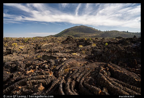 Pahoehoe lava and Big Cinder Butte. Craters of the Moon National Monument and Preserve, Idaho, USA (color)