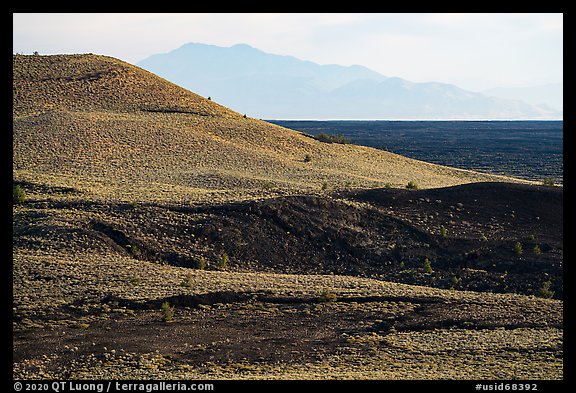 Crescent Butte, lava flows and King Mountain. Craters of the Moon National Monument and Preserve, Idaho, USA (color)