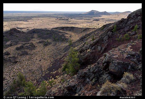Echo Crater with Watchman cinder cone in the distance. Craters of the Moon National Monument and Preserve, Idaho, USA (color)