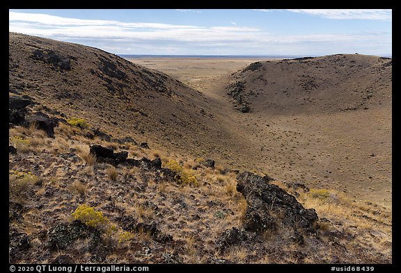 Bear Den Butte with breach in crater. Craters of the Moon National Monument and Preserve, Idaho, USA (color)