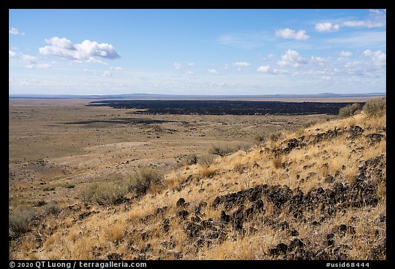Grassy lava flow from Bear Den Butte. Craters of the Moon National Monument and Preserve, Idaho, USA