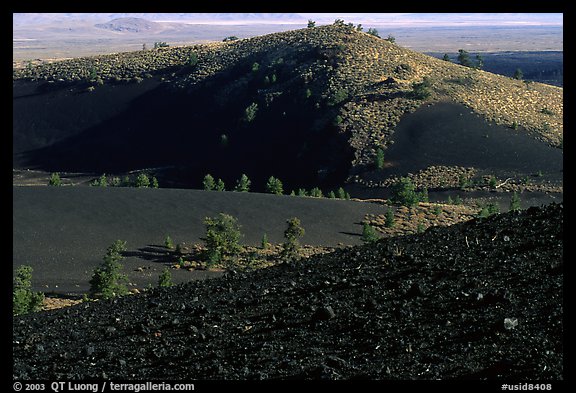 Slopes covered with hardened lava and cinder. Craters of the Moon National Monument and Preserve, Idaho, USA (color)
