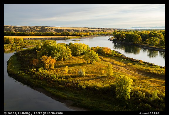 Missouri River Island at Lewis and Clark Decision Point. Upper Missouri River Breaks National Monument, Montana, USA (color)