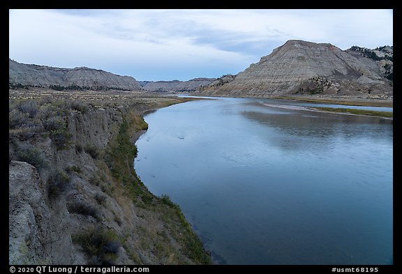 Bluffs rising from the Missouri River. Upper Missouri River Breaks National Monument, Montana, USA (color)