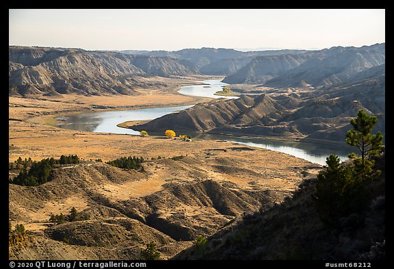 Missouri River valley in autumn. Upper Missouri River Breaks National Monument, Montana, USA (color)