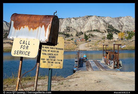 Call for service box, McClelland Ferry. Upper Missouri River Breaks National Monument, Montana, USA (color)