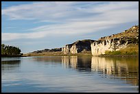 White cliffs of sandstone on river edge. Upper Missouri River Breaks National Monument, Montana, USA ( color)