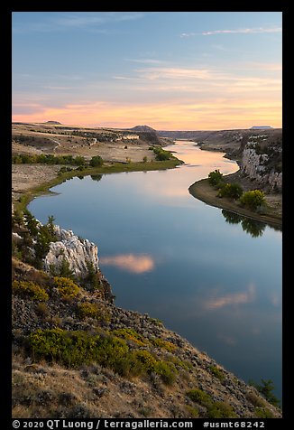 Sunset over Missouri River from Burnt Butte. Upper Missouri River Breaks National Monument, Montana, USA