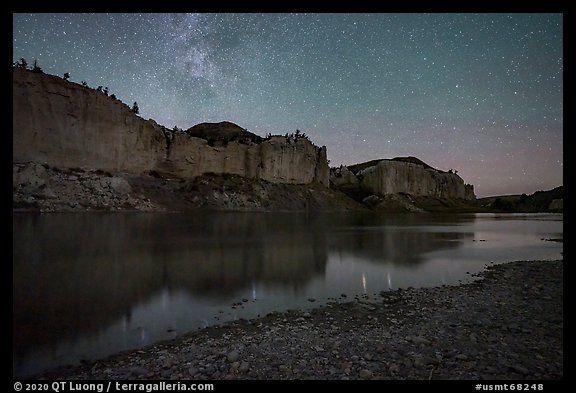 White cliffs with starry sky at night. Upper Missouri River Breaks National Monument, Montana, USA (color)