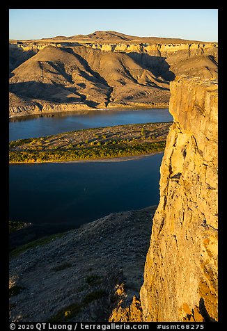 Free-standing slab of rock high above river. Upper Missouri River Breaks National Monument, Montana, USA