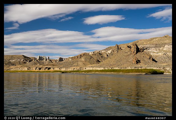 Sandstone columns and igneous rocks. Upper Missouri River Breaks National Monument, Montana, USA